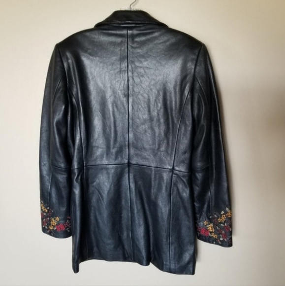 Kasper Leather Floral Embroidered Jacket Black M - Picture 7 of 8